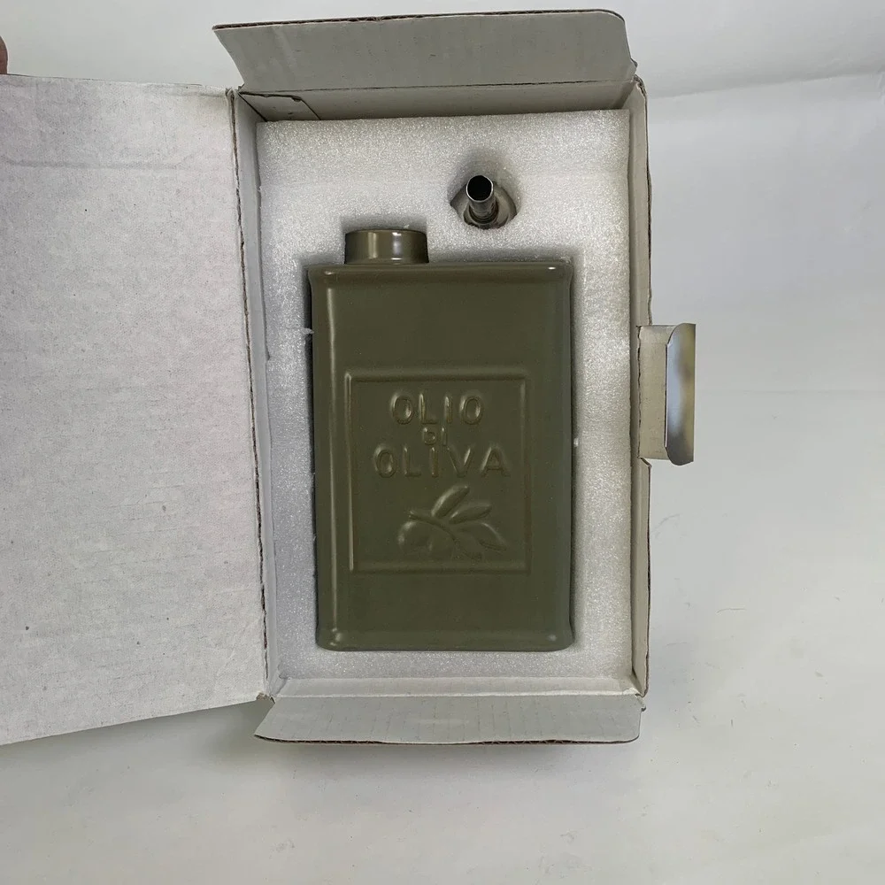 Homysh Olive Oil Dispenser Ceramic Green Olio di Oliva Tin Style Kitchen Decor